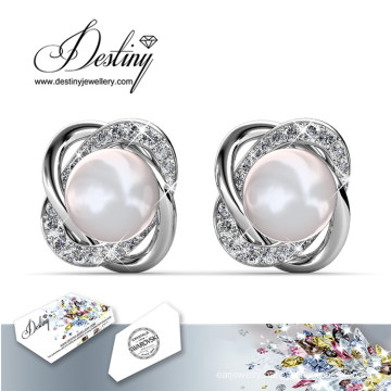 Destiny Jewellery Crystal From Swarovski Flower Shape Pearl Earrings